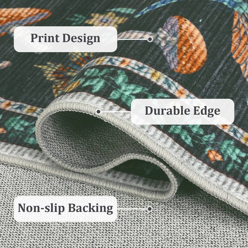 Area Rugs for Living Room Modern Insect Rug Mushroom Pattern Rug Soft Washable Non Slip Low Pile Rug