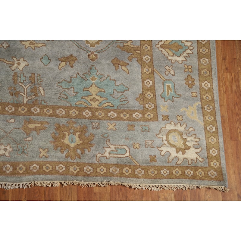 Transitional Blue Oushak Indian Area Rug Handmade Wool Carpet - 9'1" x 11'8"