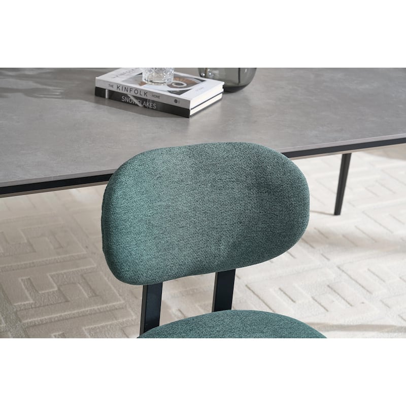 Mid-Century Upholstered Boucle Kitchen Dining Chairs with Black Metal Legs，Set of 2