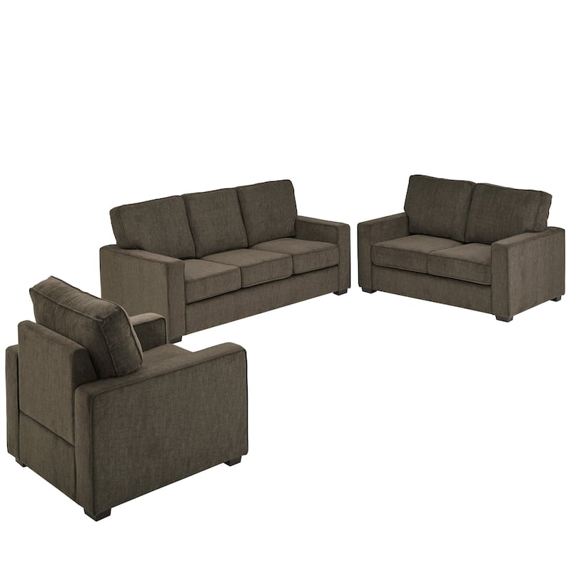 Roros Fabric Upholstered Square Arm Sofa Set by iNSPIRE Q Classic - Brown
