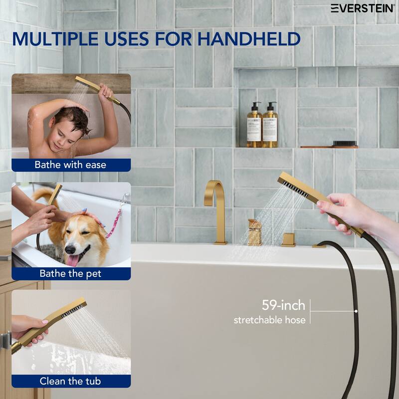 Modern Deck Mounted Bathtub Faucet Set with Diverter And Handheld Sprayer