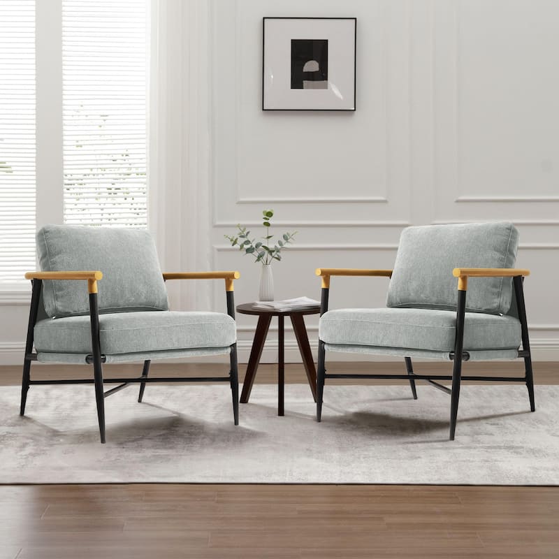 2 Set Upholstered Accent chair Club Chair for Living Room - X Leg - Light Grey