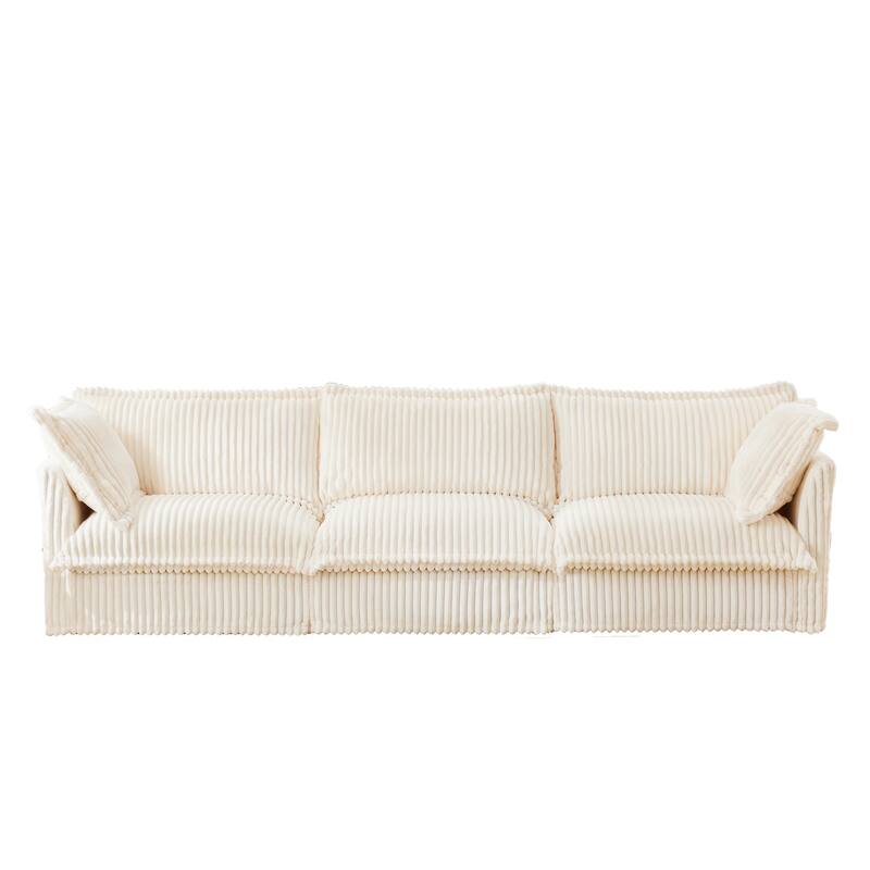 120" Corduroy Upholstered Sectional Sofa Couch with Multiple Pillows