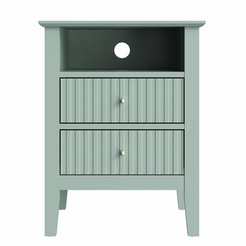 Modern Fluted Nightstand with 2 Drawers