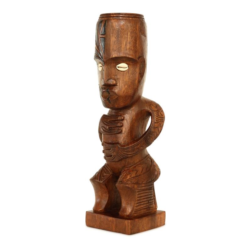Handmade Wooden Primitive Tattoo Face Tribal Statue Sculpture Tiki Bar Totem Handcrafted Unique Gift Home Decor Accent Figuri