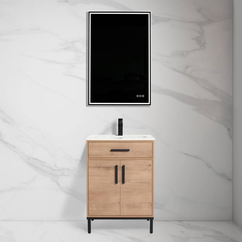 Blossom 24-Inch Freestanding Bathroom Vanity with SMC Sink - Walnut Finish - Classic Oak