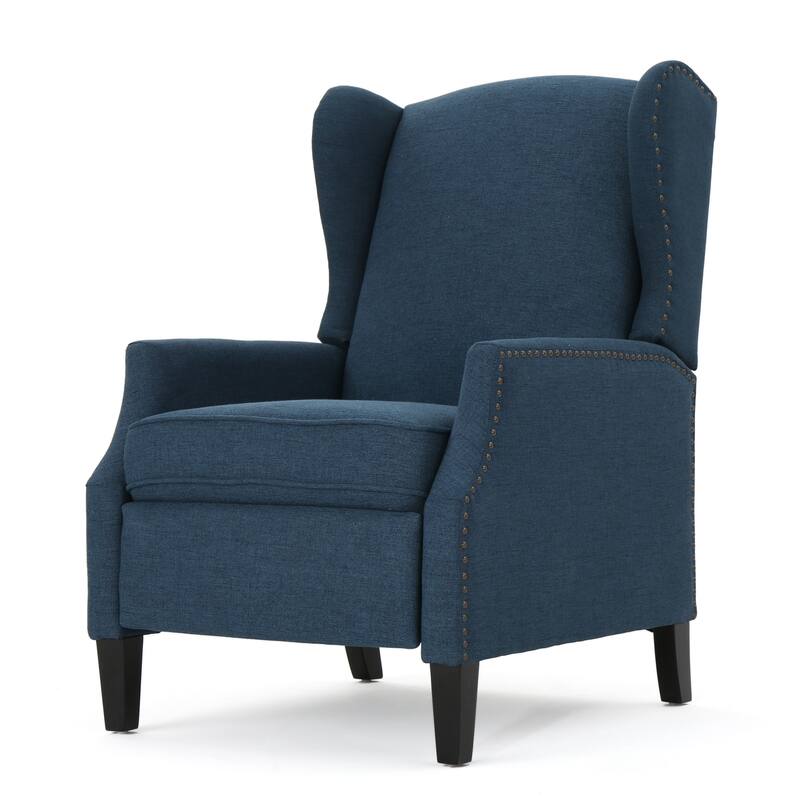 Upholstered Recliner Chair, Fabric Wingback Armchair, Push-Back Recliner with Nailhead Trim, Wood Legs, Classic Recliner Chair