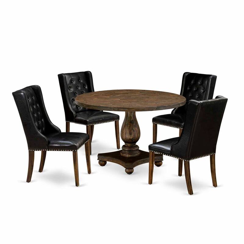 HomeStock 5-Piece Distressed Jacobean Finish Solid Wood Top Dining Table with 4 Upholstered Chairs