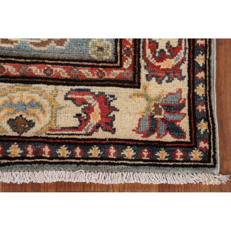 Light Blue Kazak Oriental Runner Rug Hallway Handmade Wool Carpet - 2'1" x 5'7"