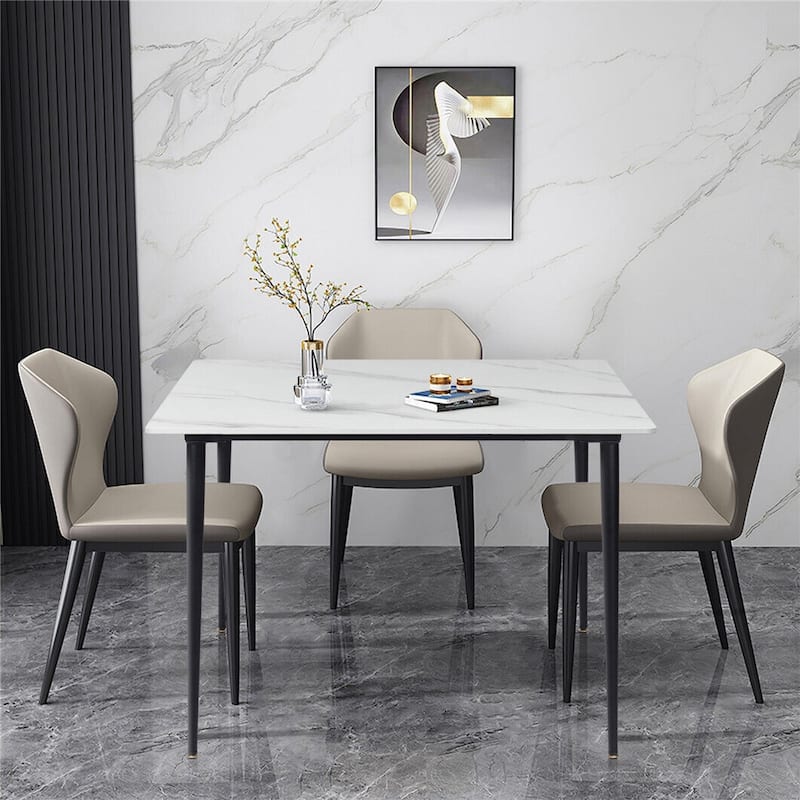 Modern Slate Kitchen Dining Table with Sintered Stone Top Metal Legs (Table Only) - 31.5x31.5x30 inch