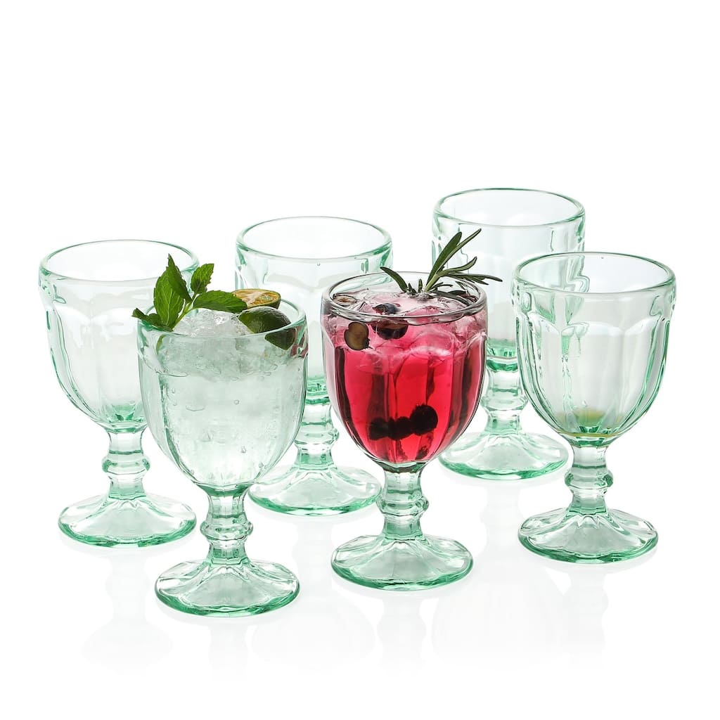 Vintage Embossed Glass Goblet (10.2 oz. set of 6) - 3.94"D x 5.51"H