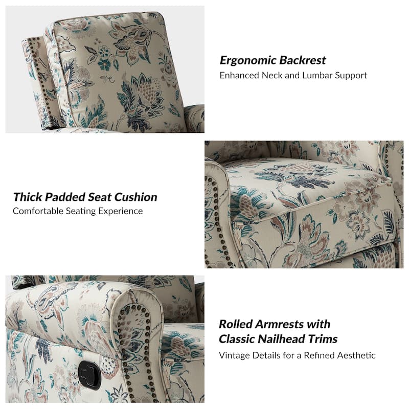Roderich Farmhouse Floral Print Swivel Rocker Recliner with Rolled Arms Set of 2 by HULALA HOME