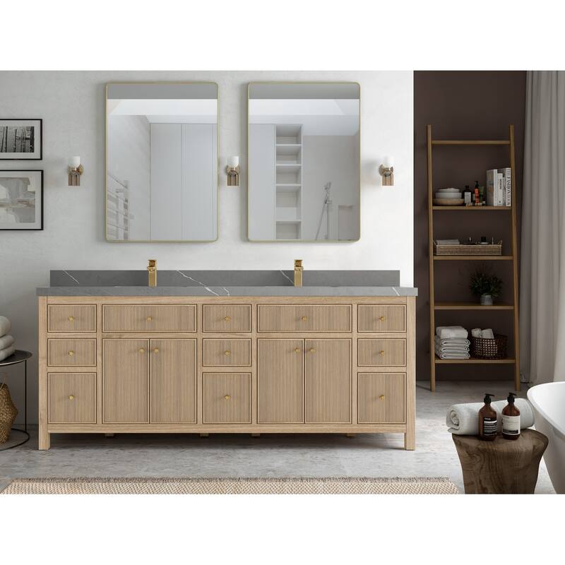 Willow Collections 84 in. W x 22 in. D Sonoma Teak Double Sink Bathroom Vanity with Countertop