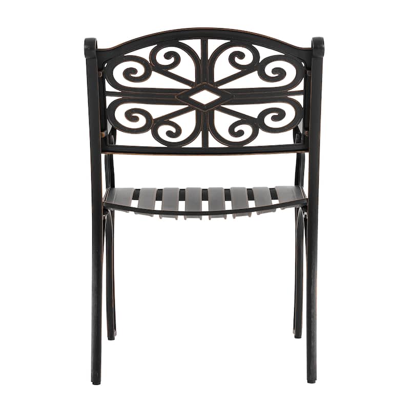 Patio Cast Aluminum Dining Chairs of 2, Bistro Chairs with Armrests