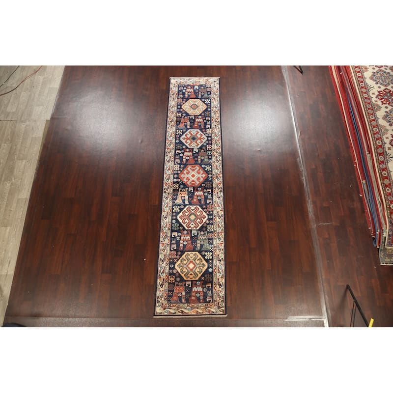 Tribal Geometric Oriental Kazak Runner Rug Wool Hand-knotted Carpet - 2'8" x 11'9"