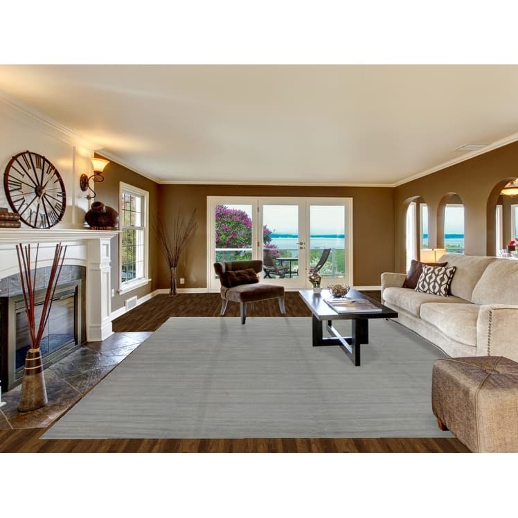 Hand Knotted Oriental 100% Wool Carpet Modern Solid Greys & Charcoal Gabbeh Area Rug - 13' 0'' X 10' 3''