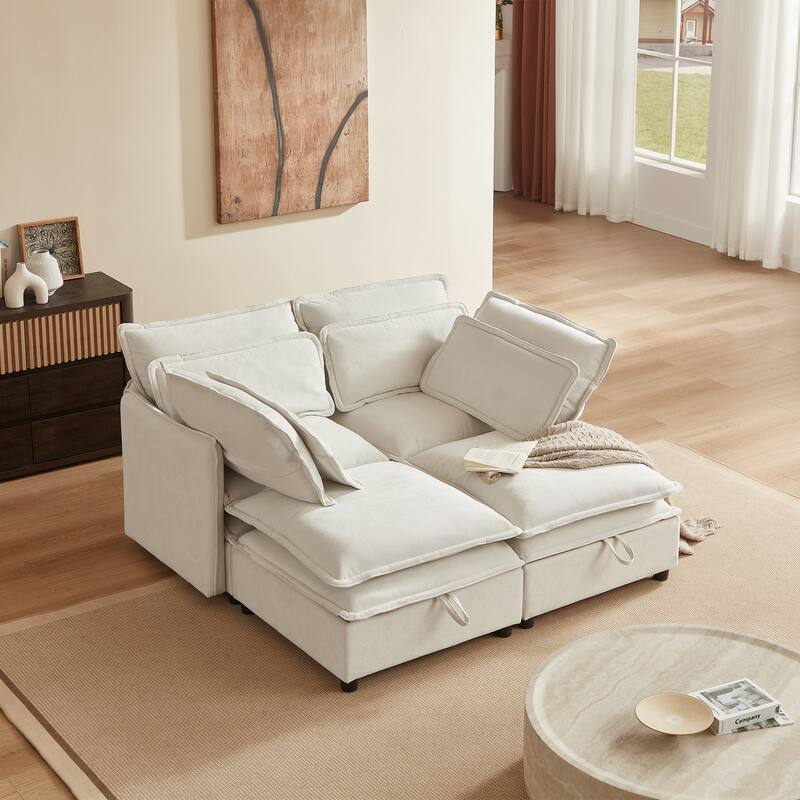 Modular 4-Seater Storage Sofa with Dual-Layer Cushions, Flexible Configuration for Living Room & Office