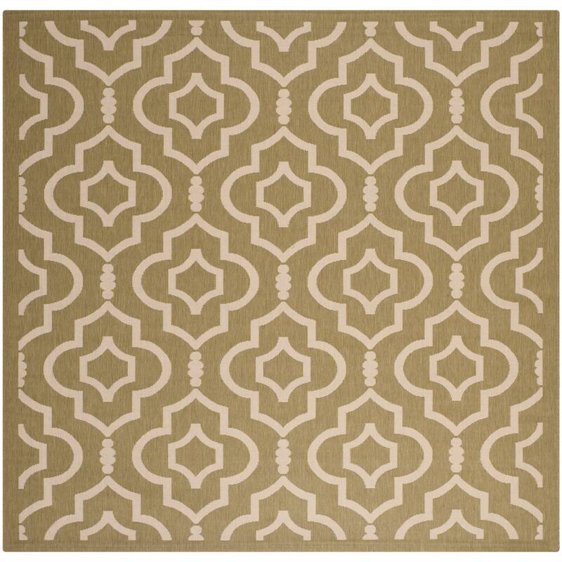 SAFAVIEH Courtyard Ketty Indoor/ Outdoor Waterproof Patio Backyard Rug - 7'10" Square - Green/Beige
