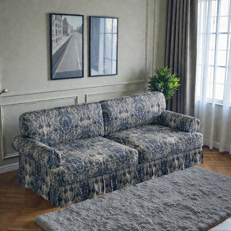 74" Luxury 3 Seater Cloud Couch with Deep Seat, Fabric Sofa with Rolled Arms and Pleated Skirt for Apartment