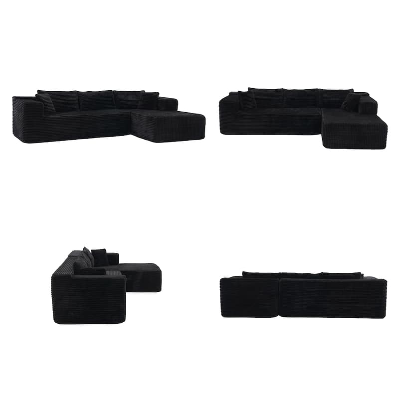 Black L-Shaped Compressed Foam Sofa – Ready-to-Use Sectional Couch with Chaise