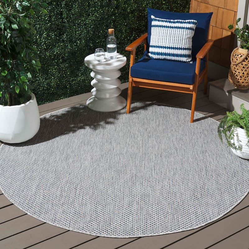 SAFAVIEH Courtyard Begajeta Indoor/Outdoor Waterproof Patio Backyard Rug. - 4' Round - Grey/Navy