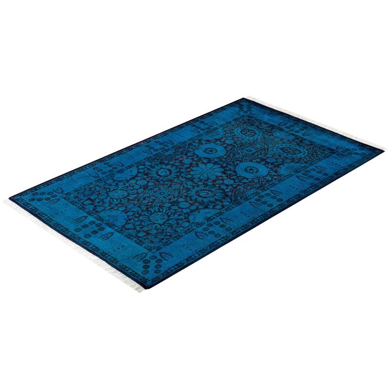 Overton Hand Knotted Wool Vintage Inspired Modern Contemporary Overdyed Blue Area Rug - 3' 2" x 5' 2"