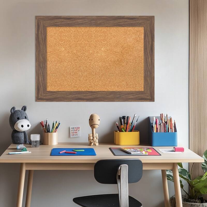 Pia Medium Brown Framed Cork Board - Bulletin Board, Organization Board, Pin Board