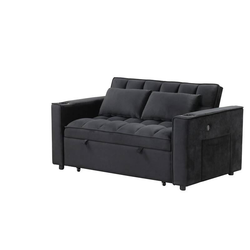 4-1 Multi-Functional Sofa Bed, 55.3" Sleeper Sofa Bed with Cup Holder & USB Port, Convertible Sleeper Couch Bed for Living Room