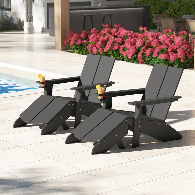 Coastin Modern Poly Adirondack Chair With Ottoman (Set of 2)