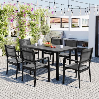 7-Piece Outdoor Patio Dining Set, with 6 Stackable Patio Chairs and Rectangular Dining Table for Patio, Balcony