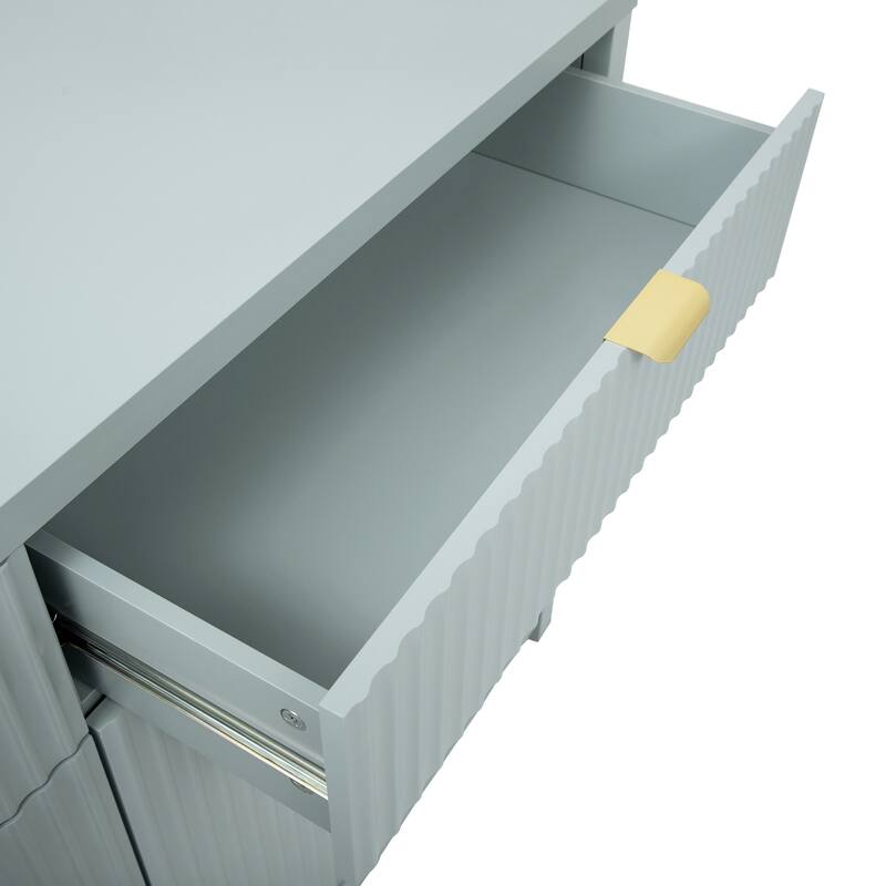 Roomfitters Sideboard Buffet Cabinet with 2 Drawers, 4 Door Mid-century Modern Fluted Storage for Kitchen & Dining Room, Cyan