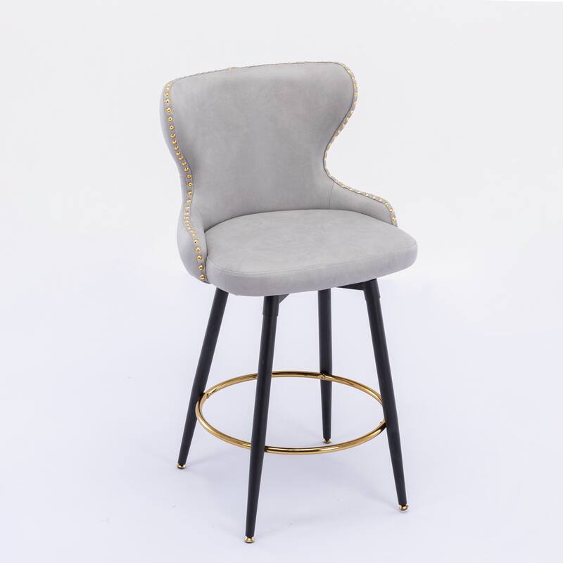 Bar Stool 180° Swivel Bar Chair Gold Nailhead Trim Metal Legs (Set of 2