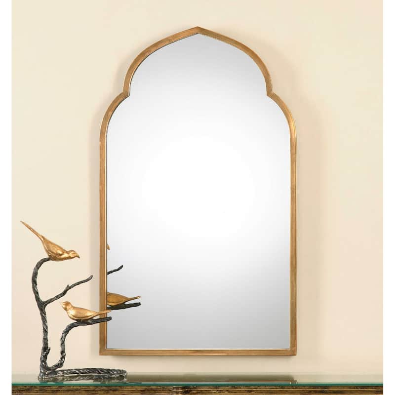3.25' Moroccan Ines Forged Arch Wall Mirror Plated Antiqued Gold Frame