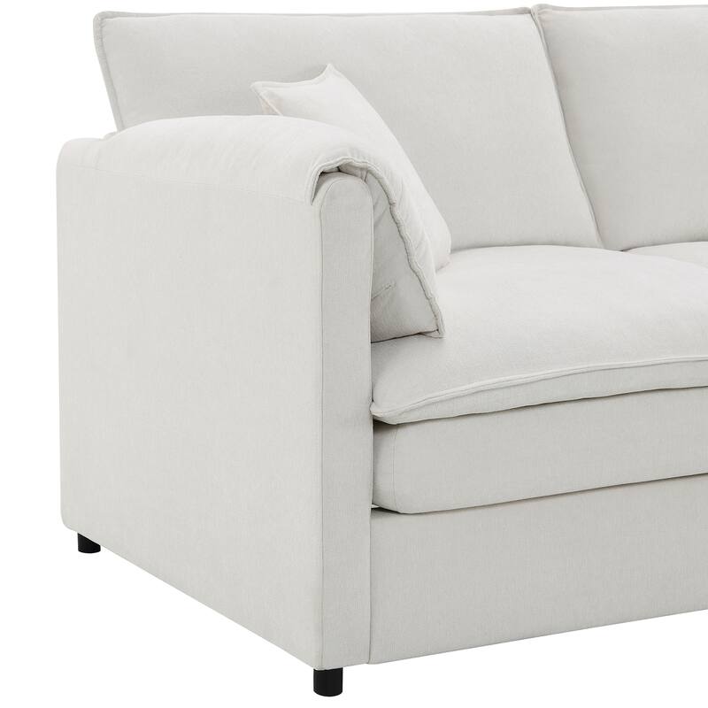 White 134" Chenille U-Shaped 6-Seater Modular Sectional Sofa with Double Cushions and Detachable Ottomans for Flexibility