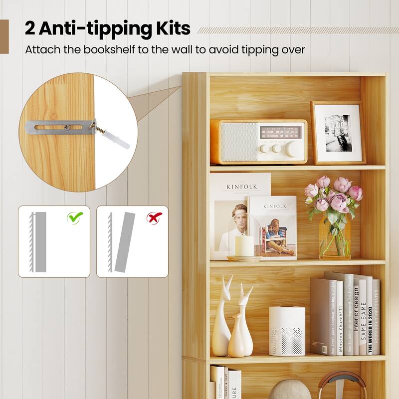 Gymax 2PCS 6-Tier Bookshelf w/Open Shelves Anti-Tipping Kits for