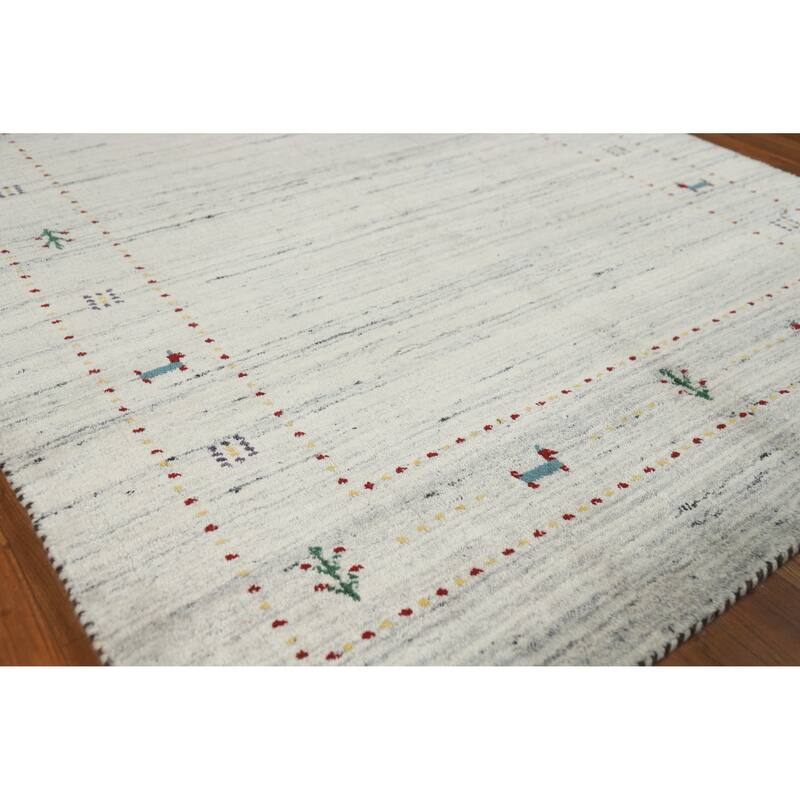Little Animals Gabbeh Indian Rug Hand-Knotted Wool Carpet - 4'0" x 5'9" - Ivory/Beige - 4'0" x 5'9"