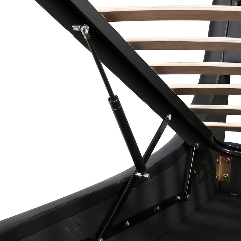 Queen Size Storage Bed Sleigh Bed Platform Bed with Hydraulic Storage System and LED Headboard Sleigh Design Low Profile Bed