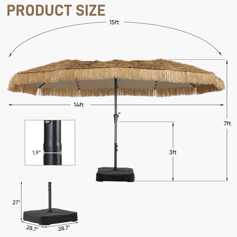 Autlaycil 15 ft Patio Umbrella with Base & 48 LED lights for Outdoor Umbrella