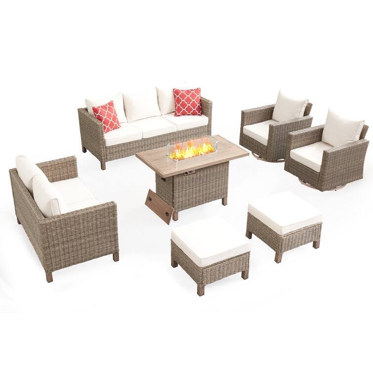 9 - Person Outdoor Wicker Patio Conversation Furniture Set With Swivel Chairs