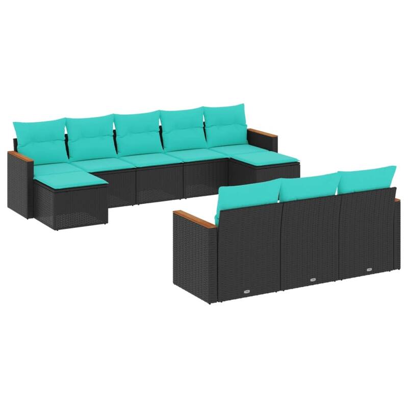 vidaXL 10 Piece Patio Sofa Set with Cushions Black Poly Rattan