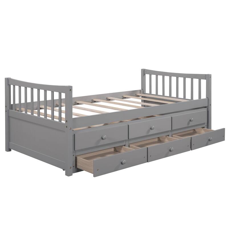 Daybed with Trundle and Drawers, Twin Size, Gray