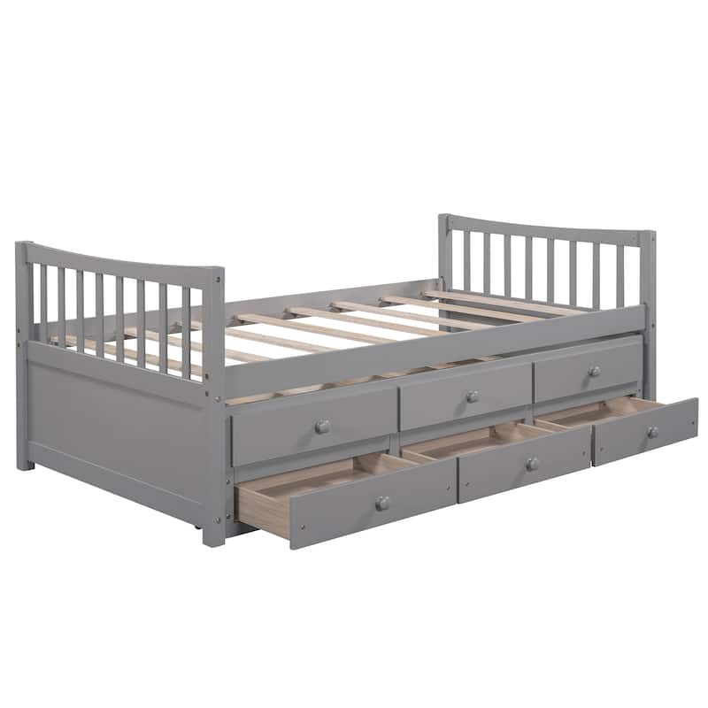 Daybed with Trundle and Drawers, Twin Size, Gray