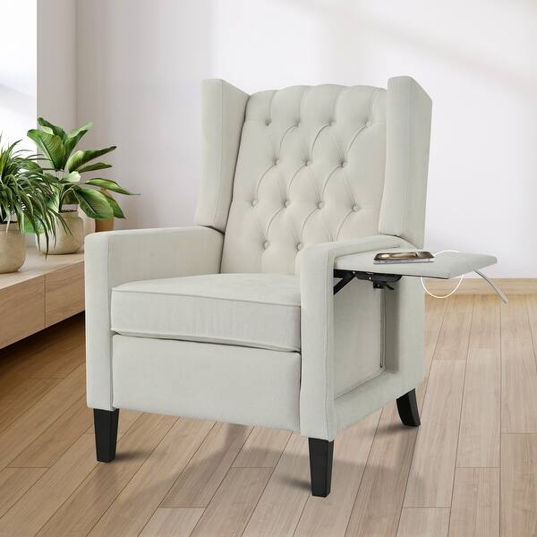 slide 2 of 34, Manual Adjustable Recliner Chair. with Foldable Side Table, USB Charging ports ,Modern Comfy Reclining Chairs Beige