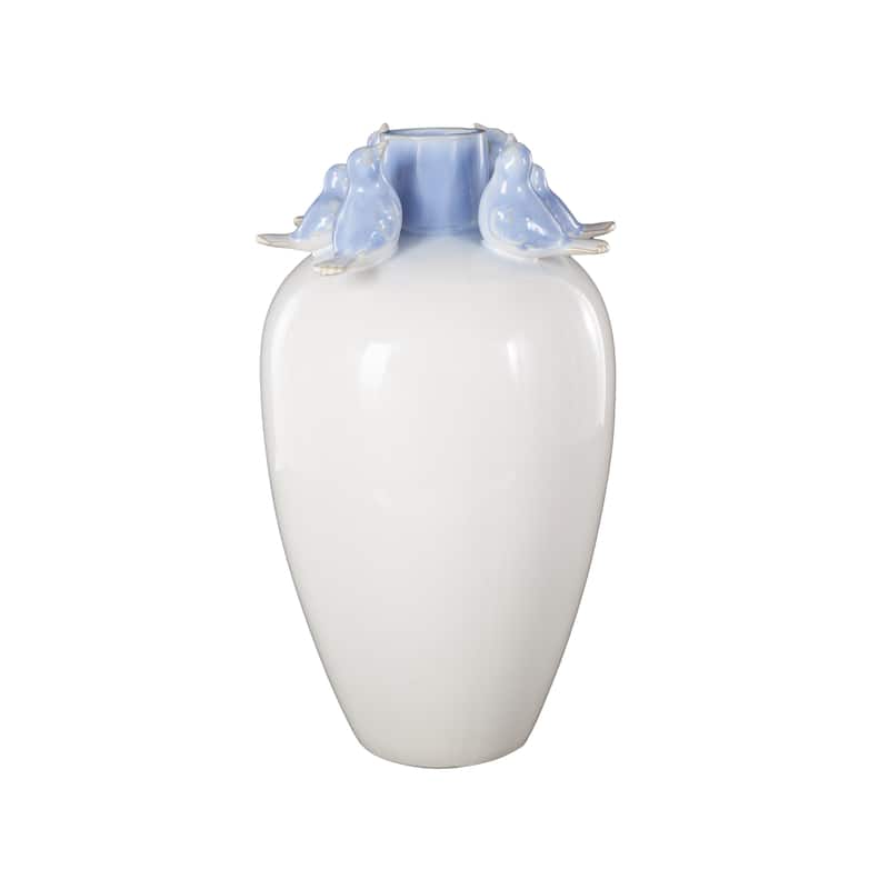 Ceramic Bird Vase with Blue Accents - White - Roche River Decor