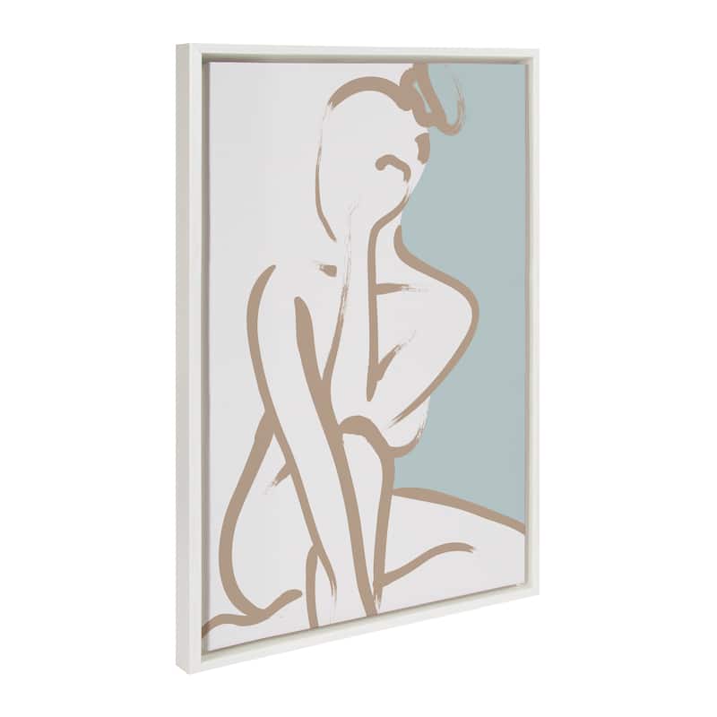 Kate and Laurel Line Art Tan Teal Canvas by Creative Bunch Studio - White