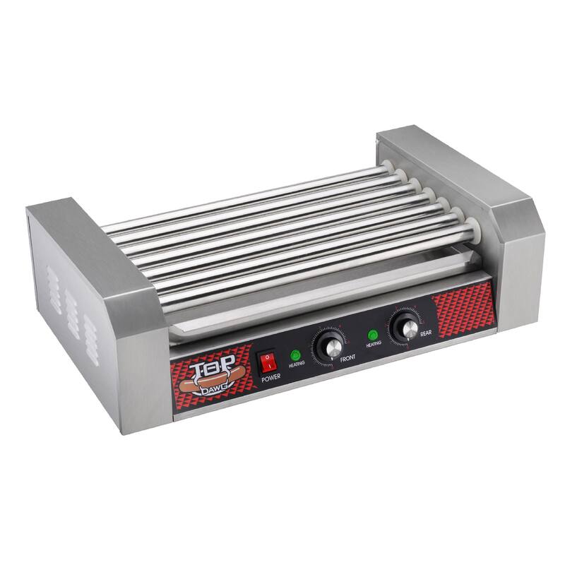Hot Dog Roller Machine – Stainless-Steel Cooker with 7 Non-Stick Rollers by Great Northern Popcorn - Stainless Steel