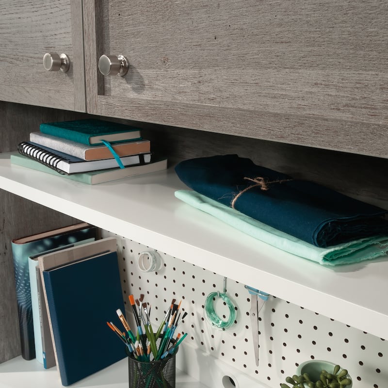 Wood Hutch with Craft Storage, Brown - 31.81" W x 12.28" D x 36.02" H