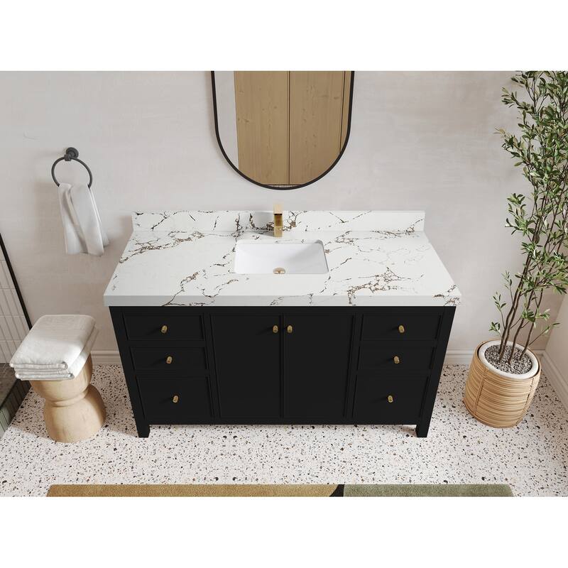 Willow Collections 60 in. W x 22 in. D Chicago Single Bowl Sink Bathroom Vanity with Countertop - 2"Viola Brown - Black