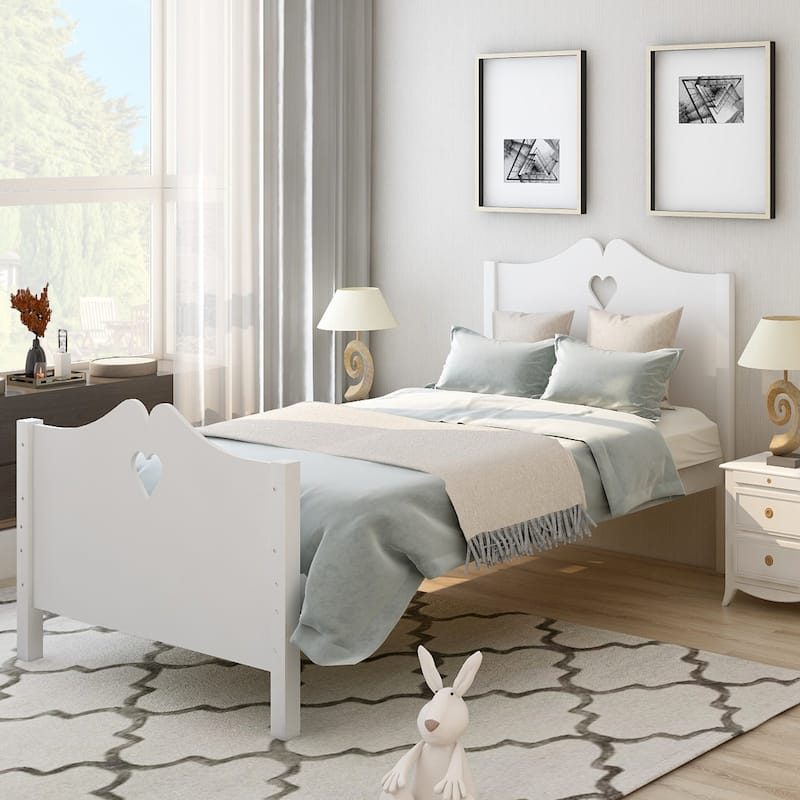 Twin Wood Platform Bed with Headboard, Footboard, and Wooden Slat Support, Classic Design - White
