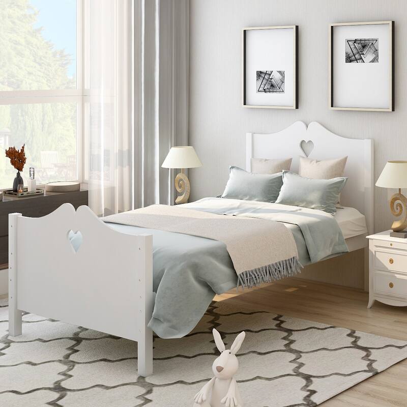 White Wood Twin Platform Bed with Headboard, Footboard, and Slat Support - Minimalist Design, Sturdy Pine Frame, 10 Slats - White